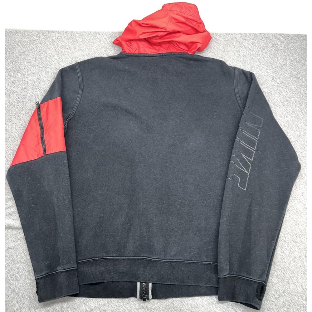 Vintage Nike Hoodie Mens Large Black Red Full Zip Fleece‎ Sweatshirt Thumbholes - Picture 11 of 11
